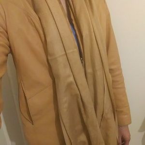 Tan leather jacket with matching scarf